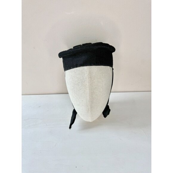 Vintage Black Woven Ribbed Straw Faille Grosgrain Chin Strap Juliet Hat - Picture 4 of 13